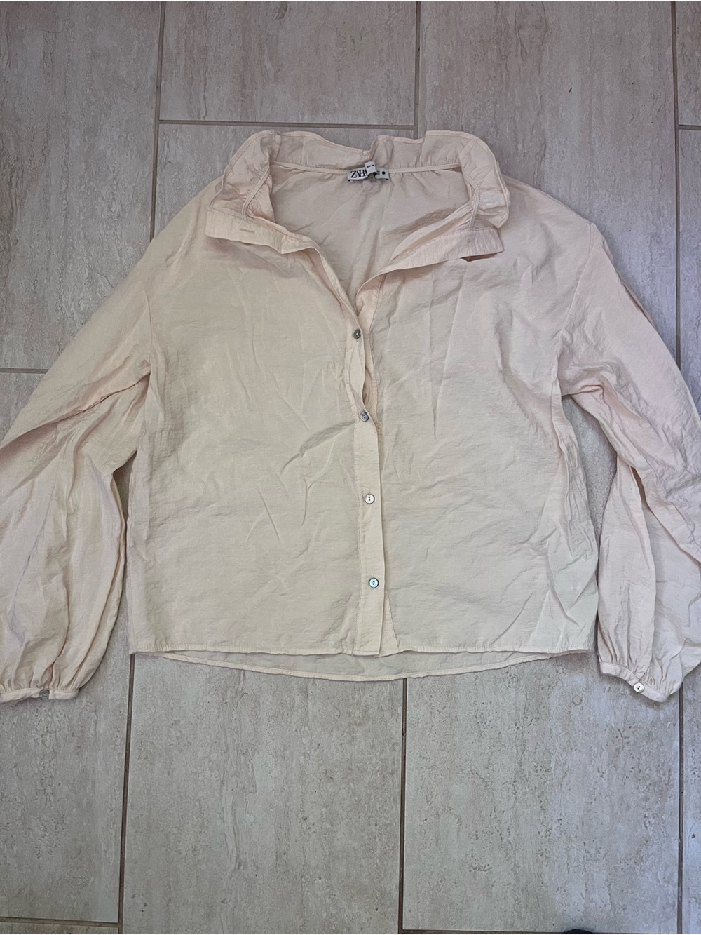 Zara Cream Romantic Blouse Button Front Puff Sleeve Cottagecore XS